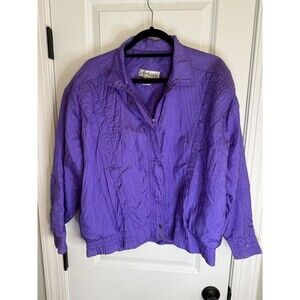 Vintage 80's Abraxas Women's L Purple Blue Crinkle Bomber Jacket  Retro